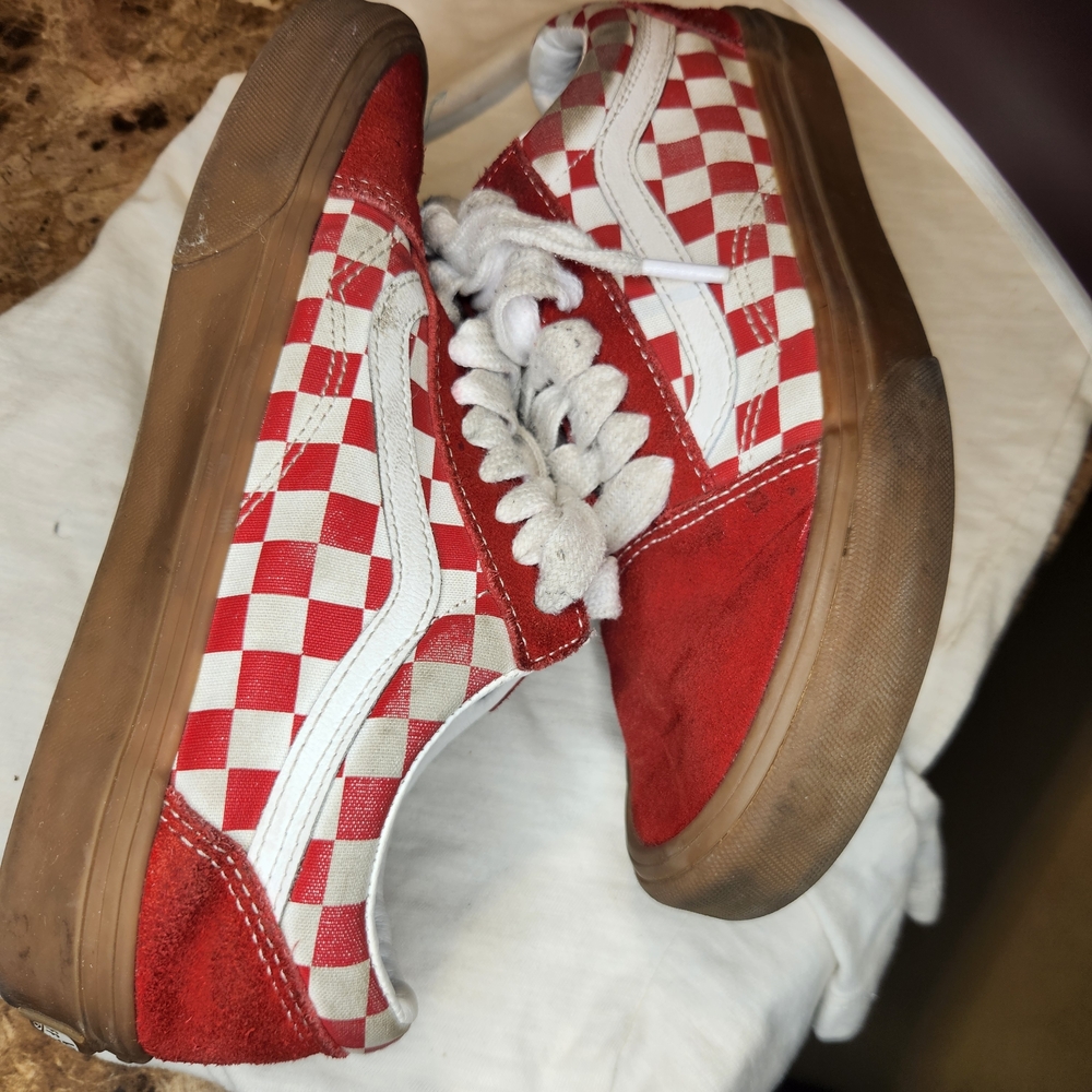 Vans Red and White Checkered Women's Sneakers
